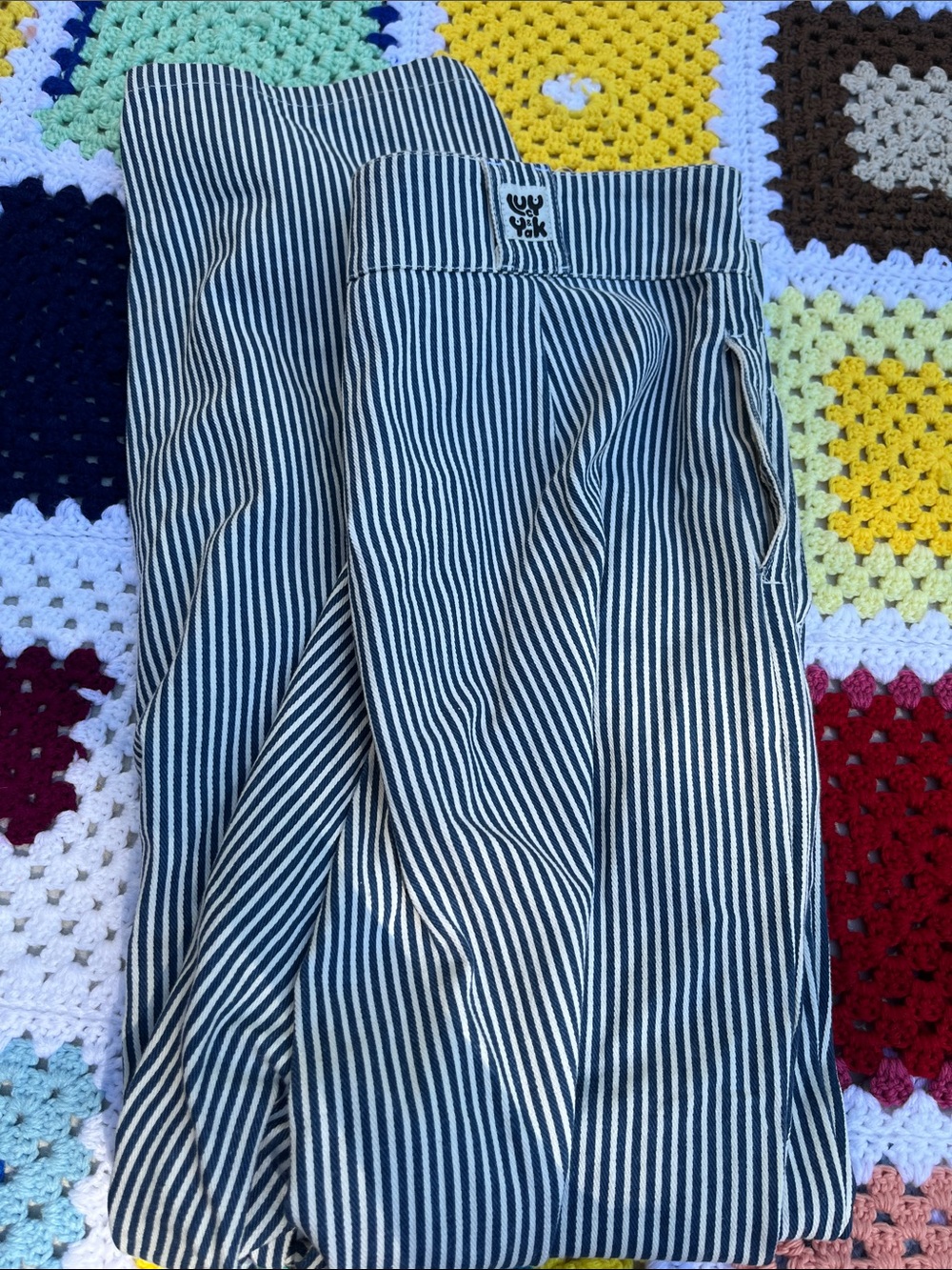 Lucy & Yak Navy and White Striped 
Organic cotton Pants 38/32
